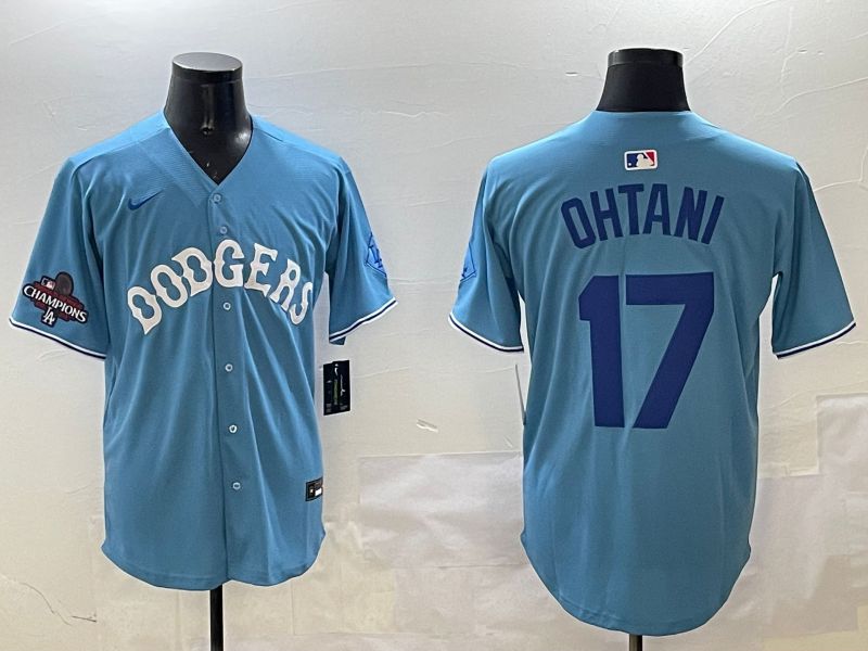 Men Los Angeles Dodgers 17 Ohtani Light Blue Throwback Game 2025 Nike MLB Jersey style 3